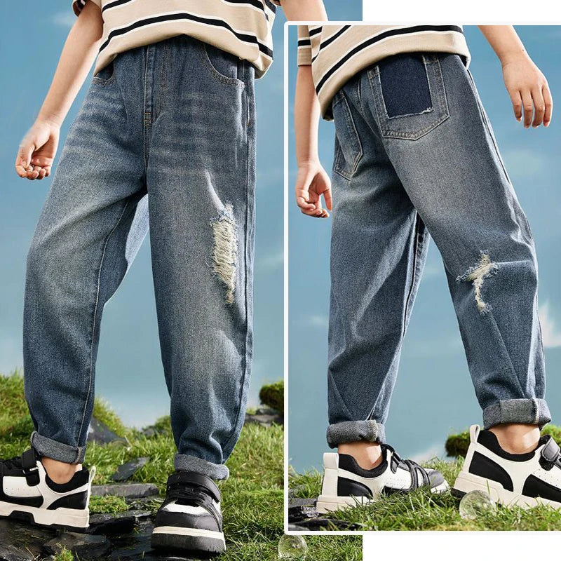 IENENS Boy Girls Trousers Skinny Jeans Elastic Waist Pants 4-13 Years Kids Boys Denim Clothing Clothes Sports Bottoms