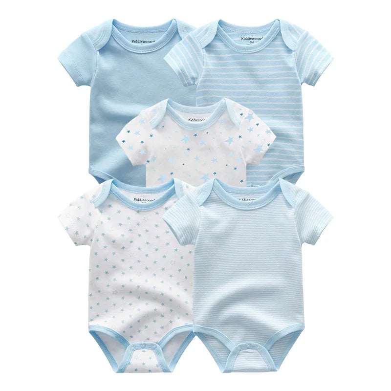 5-Piece Newborn Baby Bodysuit Set, Unisex Cotton Sleeveless Rompers with Cartoon and Solid Color Designs for Boys and Girls