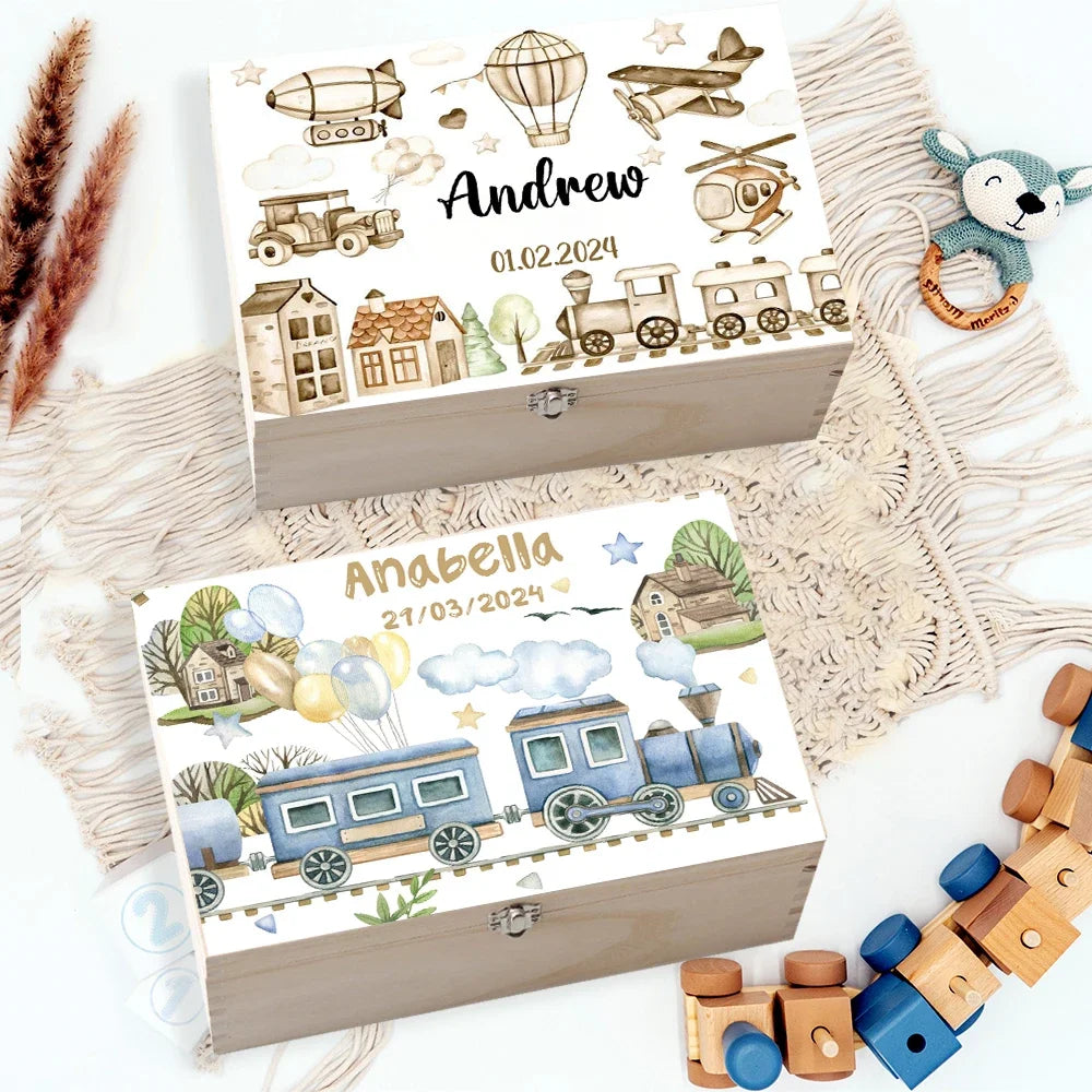 Custom Baby Wooden Memory Box Newborn Shower Gift Personalized Transport Infant Keepsake Case Birth Stats Box Umbilical Cord Box