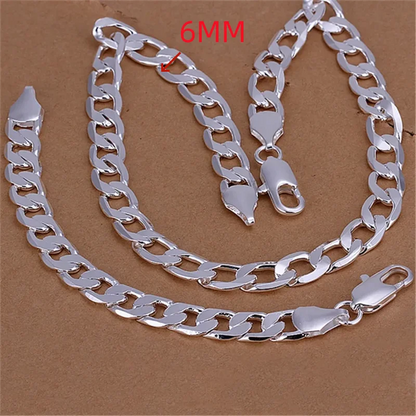 925 Sterling Silver Classic men 6MM 8MM Chain Bracelets necklace Jewelry set for woman Charm Fine Fashion wedding gifts