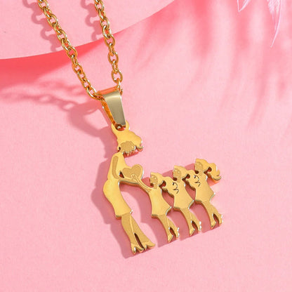 Lovely Gold Color Family Pendant Necklaces Mom Dad Children Baby Woman Stainless Steel Choker Jewelry Mother Day Gift New