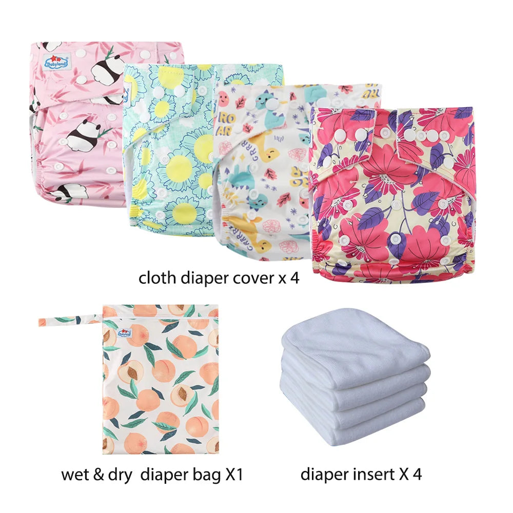 Babyland New Waterproof Baby Cloth Diaper Kit with Inserts & Wet Bags | Economical Washable Nappy System (0-36 Months)