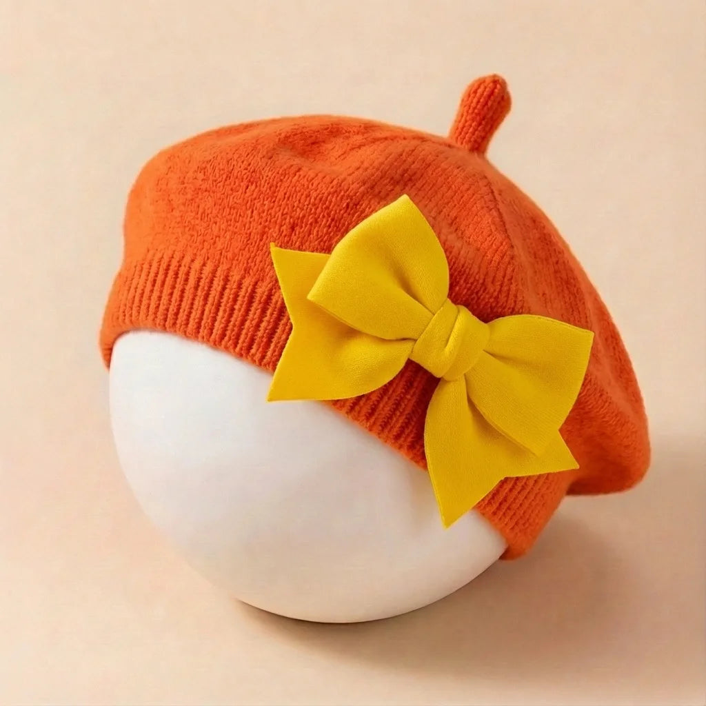1-3Y Baby girl Bow Beret | Painter Hat, Cute Baby Hat, Suitable for Travel and Outing Lightweight Polyester Knit Fabric, Mixed Color