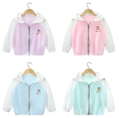 Summer Girls UV Sun Protection Clothing Thin Hooded Jacket for Kids Breathable Air Conditioner Shirt Clothes 2-10 Years
