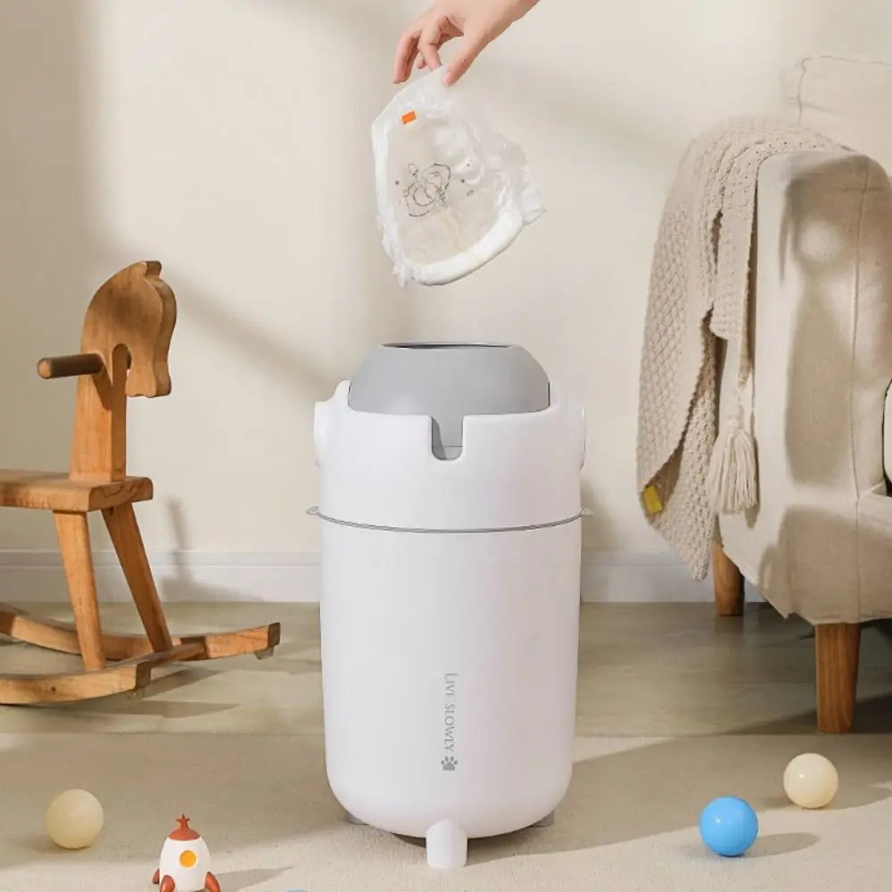 Portable 15 L Diaper Trash Can with Lid Large Capacity Waste Can Silent Opening Closing Handle Simple Trash Bin Household