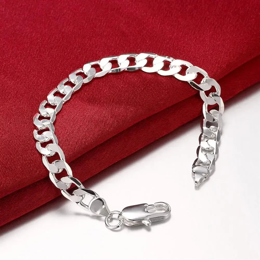 925 Sterling Silver Classic men 6MM 8MM Chain Bracelets necklace Jewelry set for woman Charm Fine Fashion wedding gifts
