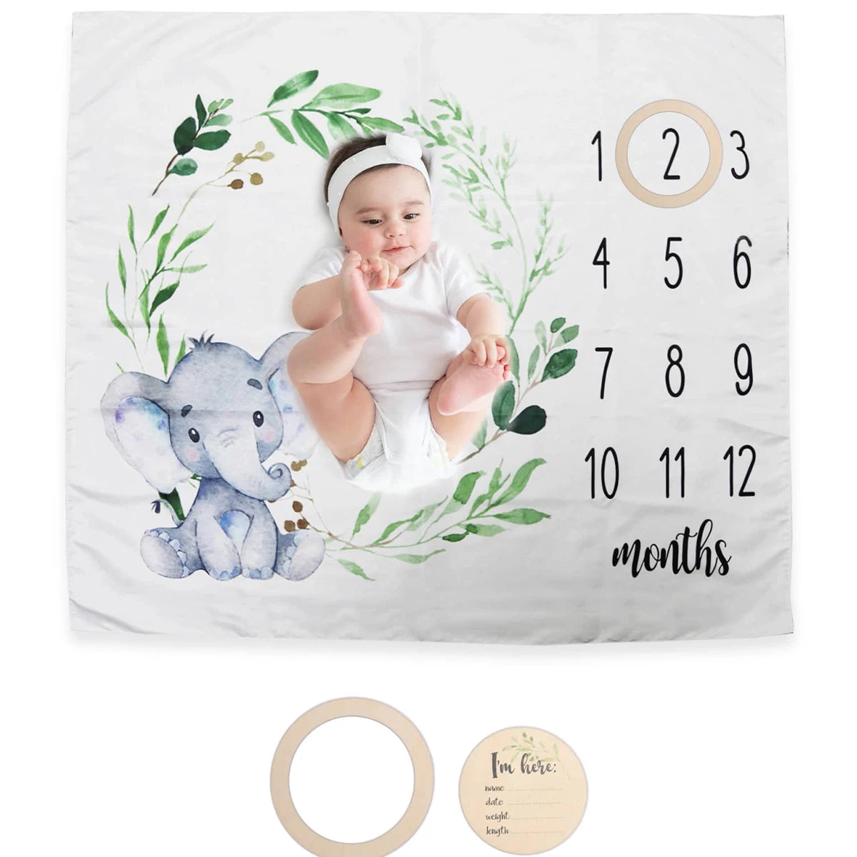 Baby Milestone Blanket Set, Monthly Growth Photo Backdrop with Wooden Cards for Newborn Photography