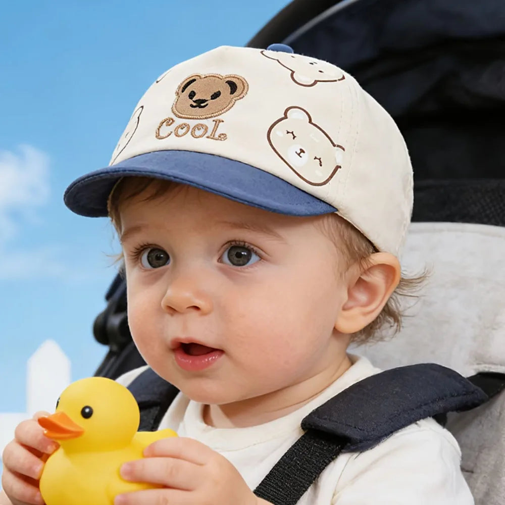 Hat Spring Summer Sunshade Cap Toddler Cartoon Little Bear Duckbill Cap Thin Lovely for Outdoor Soft Brim Baseball Cap for 0-1Y