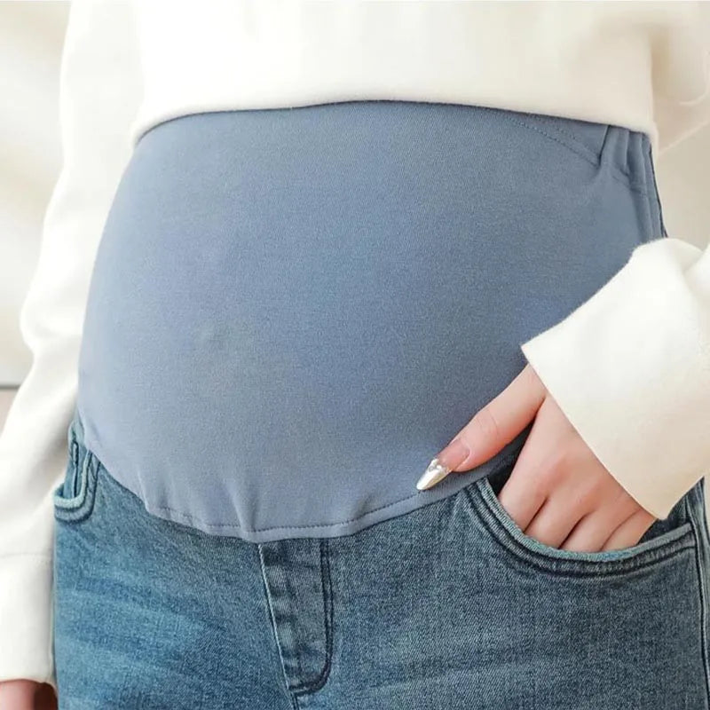 Maternity Washed Denim Jeans for Pregnant Women Clothes Elastic Waist Belly Loose Pants Pregnancy Clothing Clothe