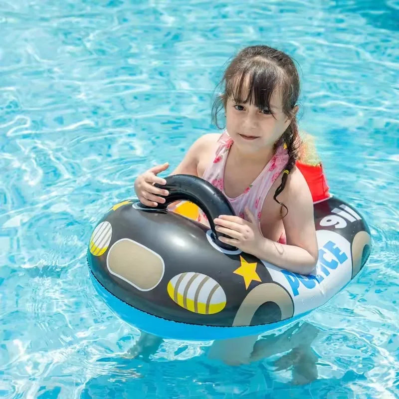 Inflatable Water Toys Cartoon Police Car Baby Swimming Float Seat Boat Summer Outdoor Pool Swim Ring Inflatable Water Equipment