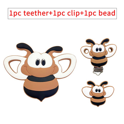 3pcs/set Silicone Cartoon Animal Figure Teether Beads and Clips Baby Teether Pacifier Chain Accessories Teething Jewelry Toys