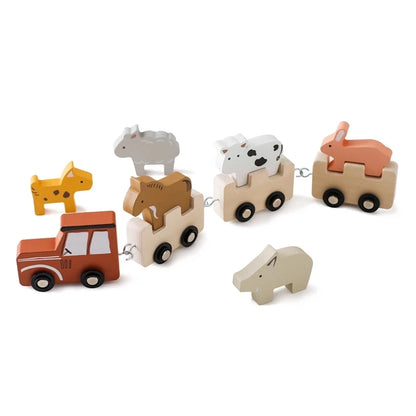 Baby Montessori Toys Wooden Train Educational Rainbow Blocks Trolley Baby Learning Toys
