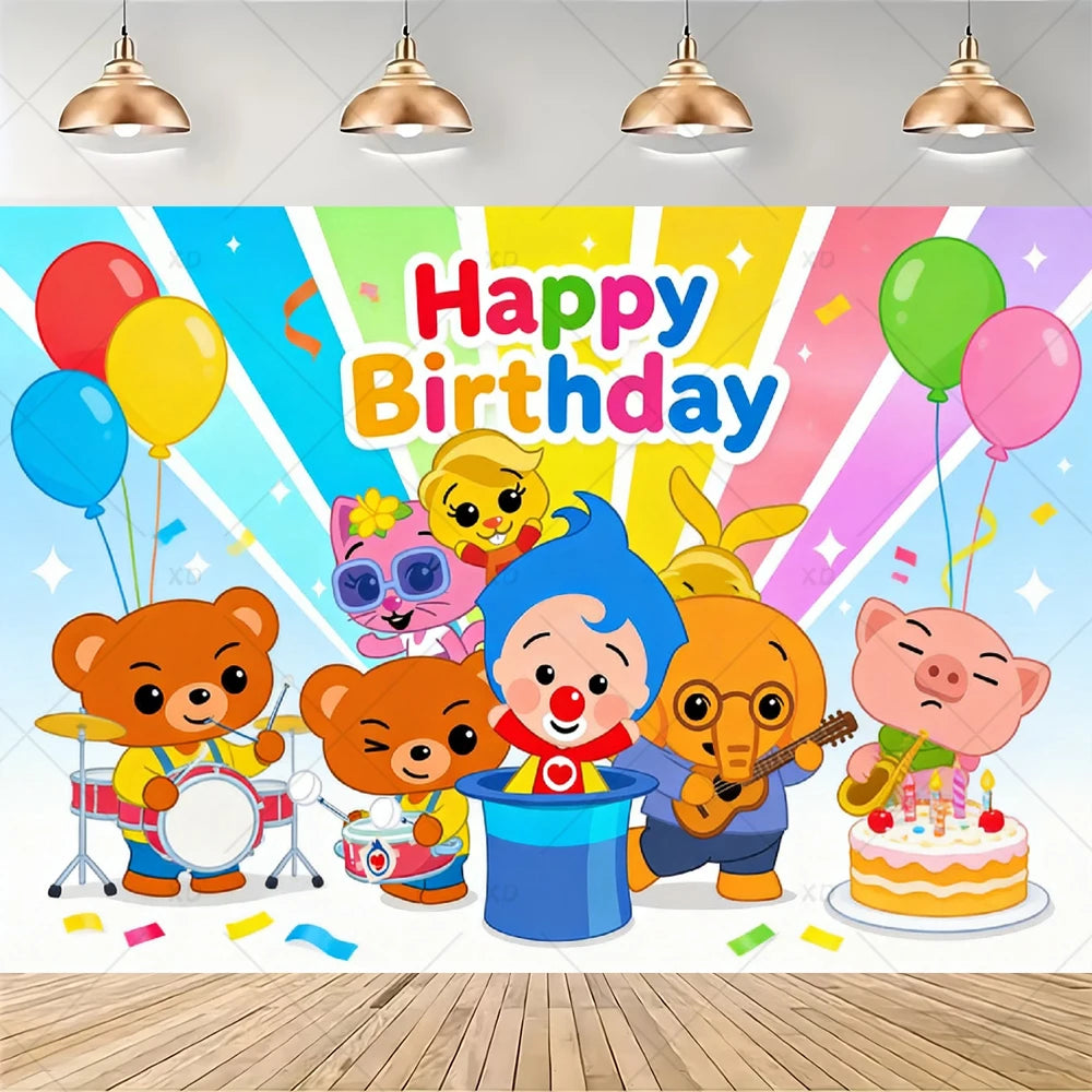 Cartoon Pliming Plims Theme Kids Birthday Party Decoration Background Supplies Balloon Set Cake Toppers Banner Backdrop Kid Gift