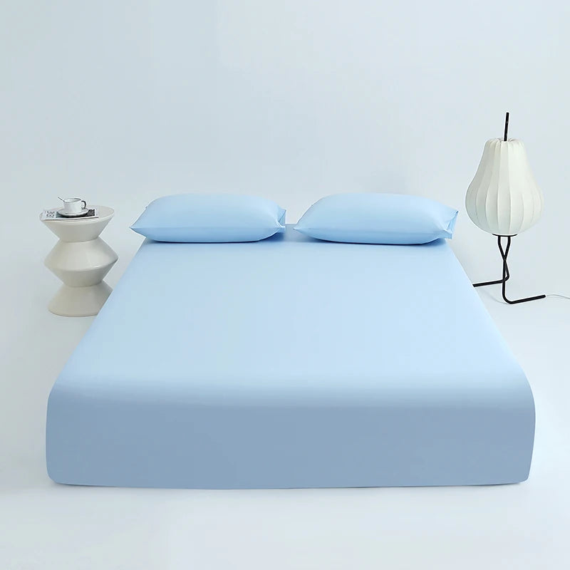 Ice Silk Cooling Fitted Sheet Set with Pillowcases Summer Breathable Mattress Cover Queen King Solid Non Slip Elastic Bed Sheets