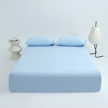 Ice Silk Cooling Fitted Sheet Set with Pillowcases Summer Breathable Mattress Cover Queen King Solid Non Slip Elastic Bed Sheets