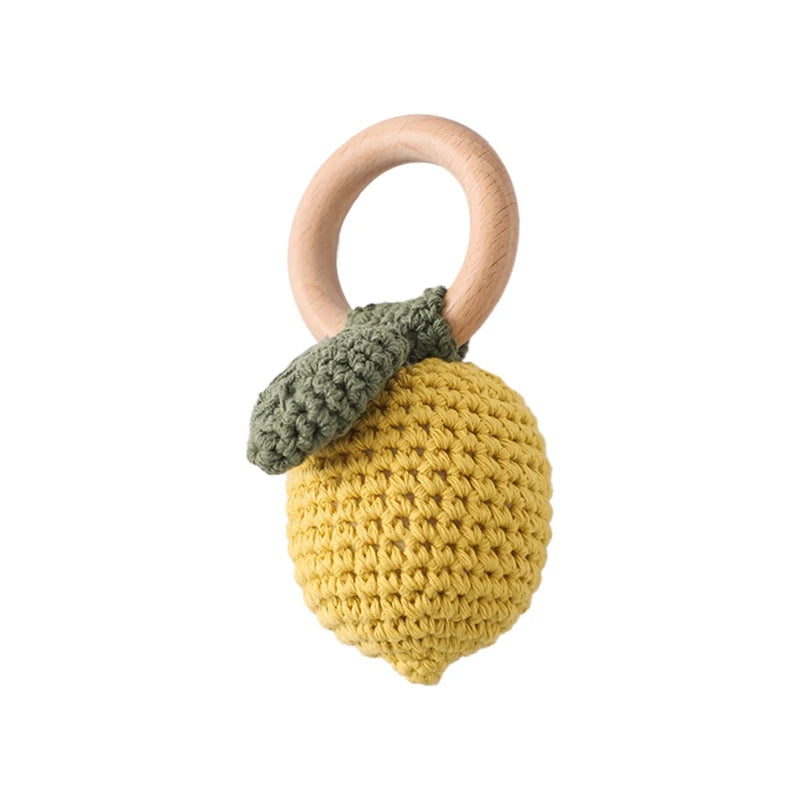 Baby Crochet Rattle Wooden Ring Fruit Pendants Teether Toys Infant Play Gym Toys Fitness Rack Accessories Baby Montessori Toys