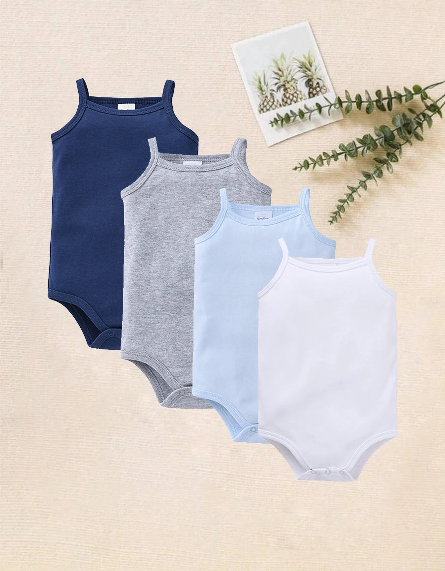 100% Cotton Baby Bodysuit Set for Girls Solid White Sleeveless Rompers (0–24 Months), Available in 1–6 Pieces