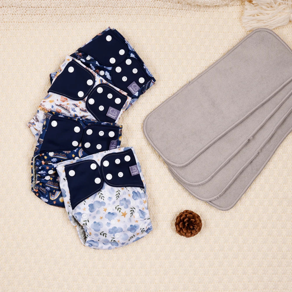 waterproof  baby cloth diaper with 4 absorbents cloths washable eco-friendly pocket cloth nappy