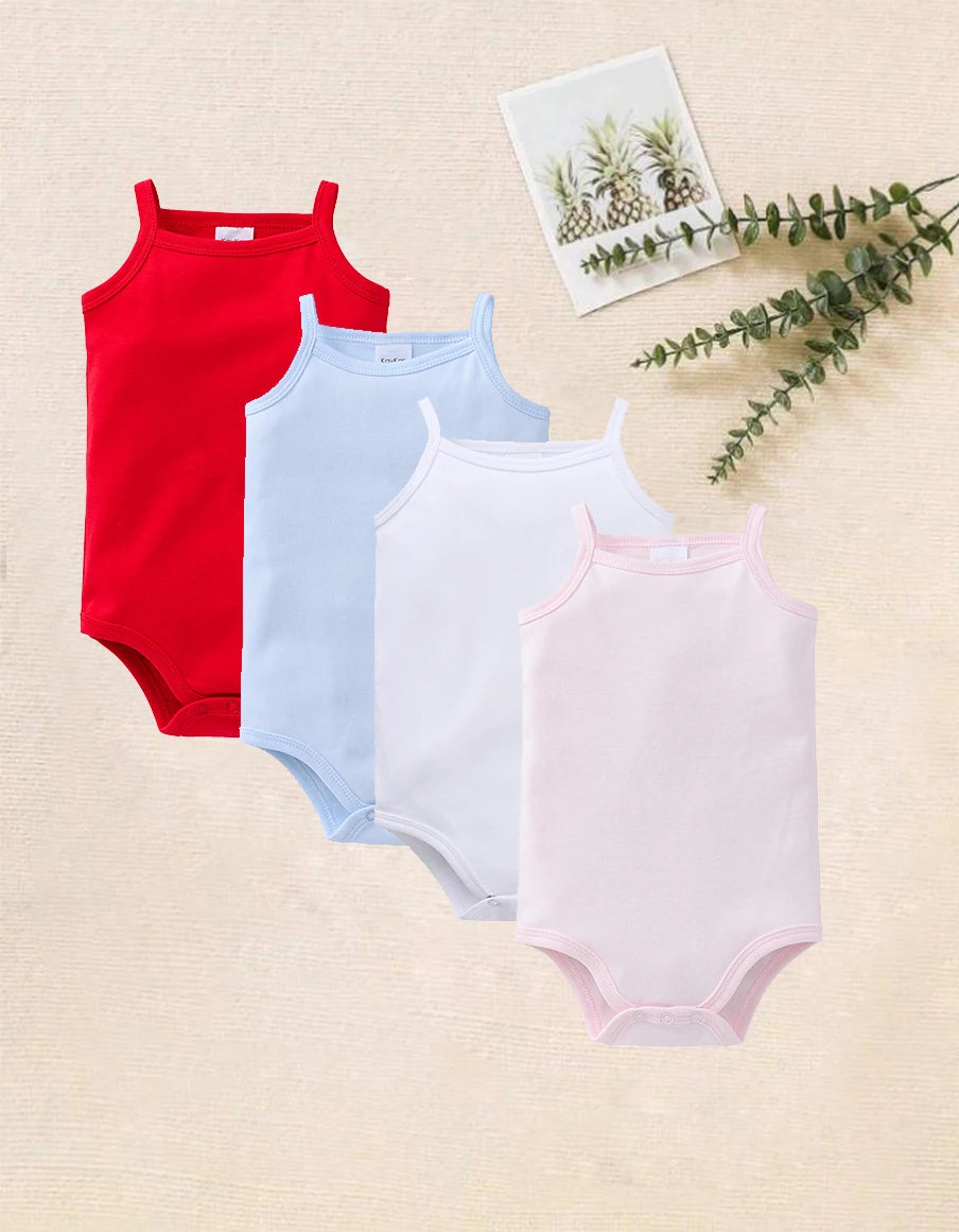 100% Cotton Baby Bodysuit Set for Girls Solid White Sleeveless Rompers (0–24 Months), Available in 1–6 Pieces