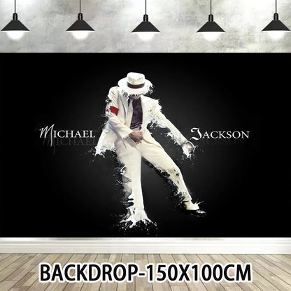 Music&Michael&J-jackson Birthday Party Supplies Banner Latex Balloons Cake Topper Cupcake Toppers Backdrop Fans Kids Adults Gift