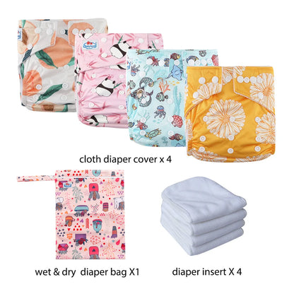 Babyland New Waterproof Baby Cloth Diaper Kit with Inserts & Wet Bags | Economical Washable Nappy System (0-36 Months)