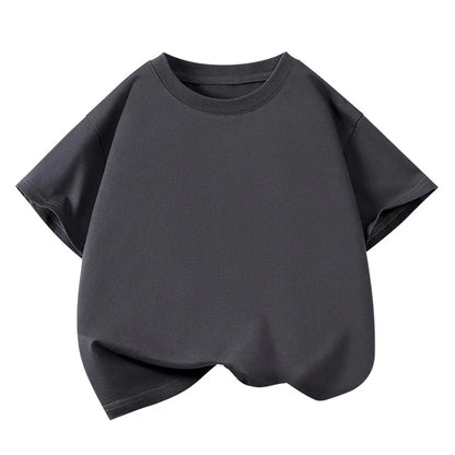 Girls Boys Short Sleeve T Shirts Kids Pure Cotton Summer Oversized Tops Children Teens Solid Casual Crewneck Basic Tees 3-14Y