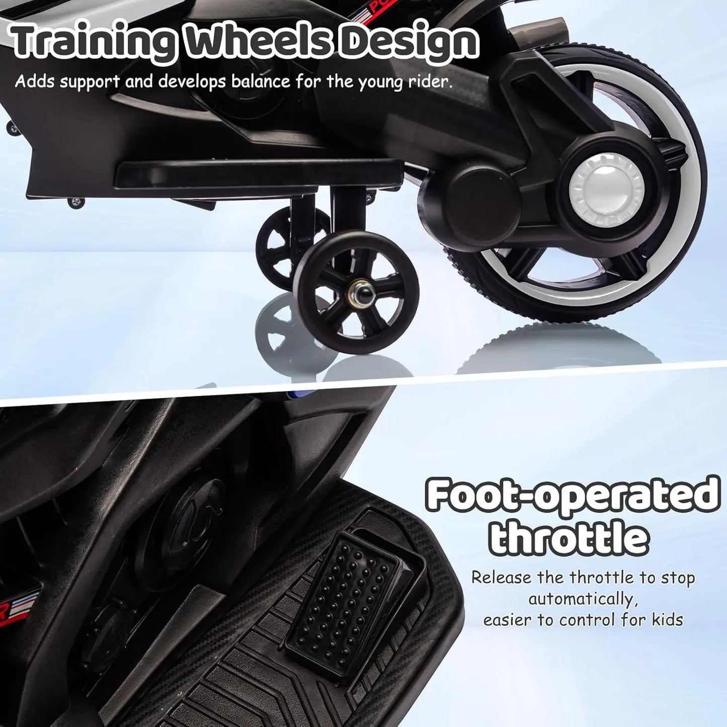 Kids Ride On Motorcycle, 6V Electric Motorcycle, w/Horn, Headlight, Music, Training Wheels, Ride On Toys for Kids Boys Girls