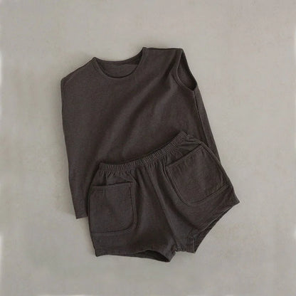 Summer Baby & Boys Tank Top Tees Shorts Set 100% Cotton Solid Two Pieces Sets