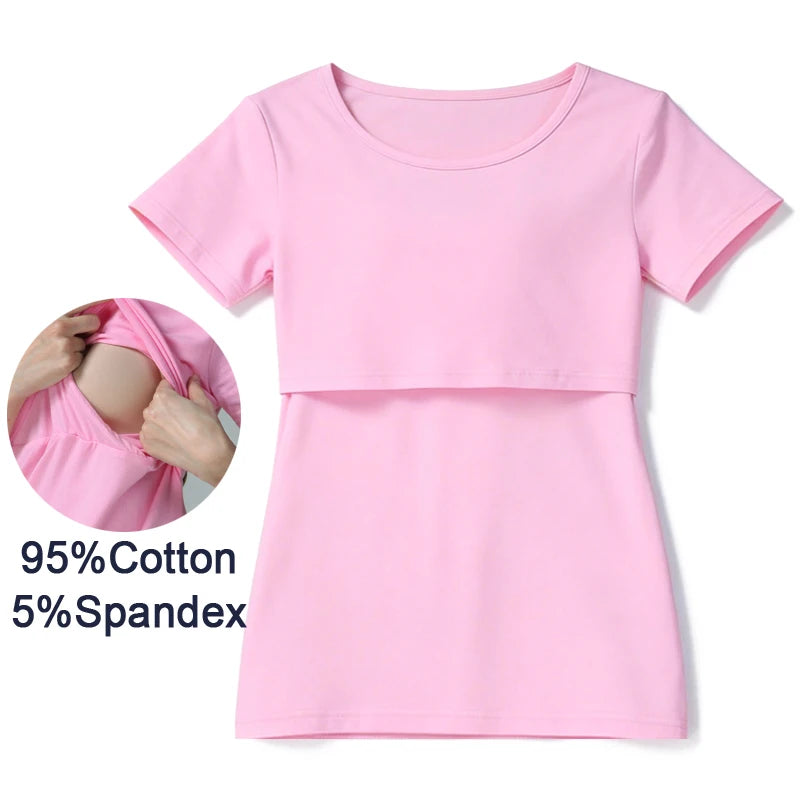 Big Size Maternity Nursing T-shirt Short Sleeve Cotton Breastfeeding Blouse Postpartum Comfortable Top for Women