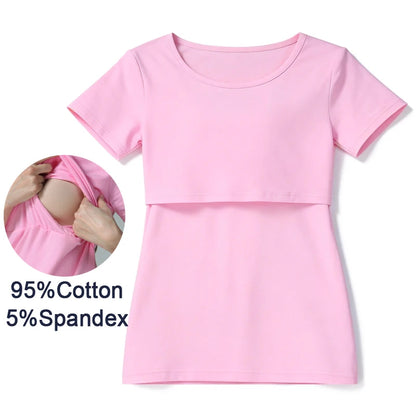 Big Size Maternity Nursing T-shirt Short Sleeve Cotton Breastfeeding Blouse Postpartum Comfortable Top for Women