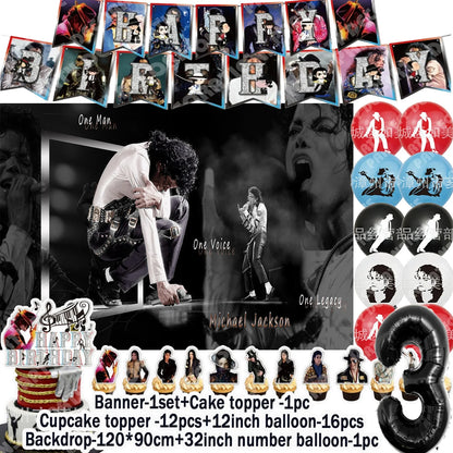 Music&Michael&J-jackson Birthday Party Supplies Banner Latex Balloons Cake Topper Cupcake Toppers Backdrop Fans Kids Adults Gift