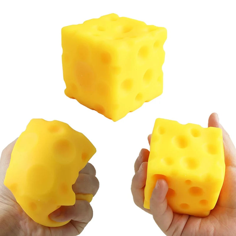 Cheese Novelty Squeeze Toy Soft Rubber Bouncing Sensory Anxiety Relief Focus Training Relaxation