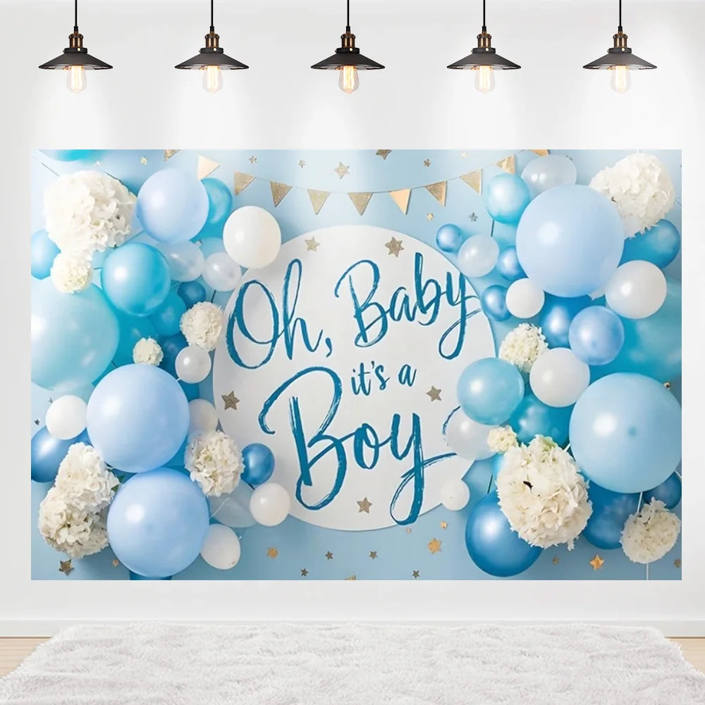 Welcome Baby Shower Newborn Background Decoration Girl Boy Birthday Party Backdrop Supplies Balloon Teddy Bear Photographic Prop