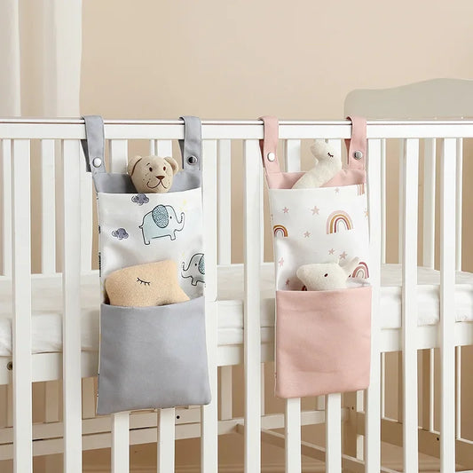 Baby Bed Hanging Storage Bags Cotton Newborn Crib Organizer Toy Diaper Pocket for Crib Bedding Set Accessories Nappy Store Bags