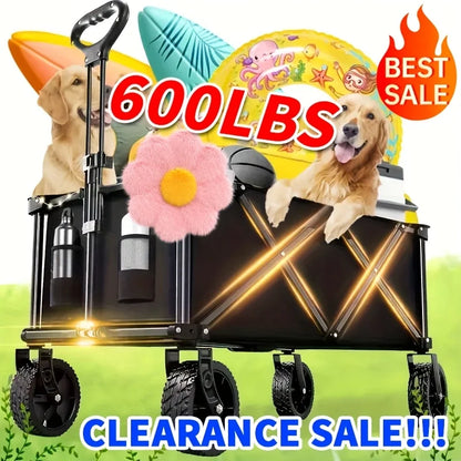 Folding Luggage Cart Aluminum Wagon 280LB Load Ergonomic Handle 4-Wheel Swivel Design for Store Home