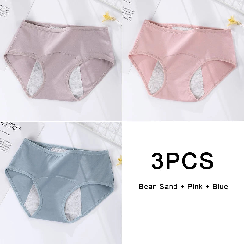 3PCS/set Women's menstrual briefs large flow postpartum water absorption leakproof pure cotton