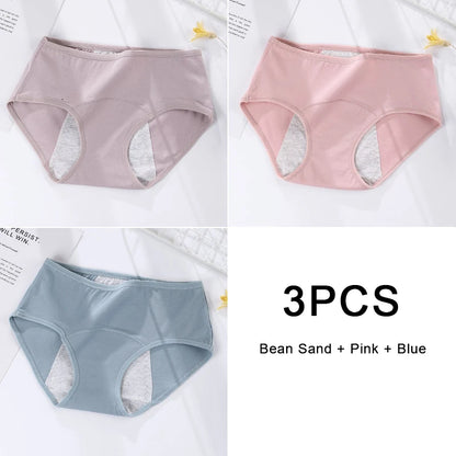 3PCS/set Women's menstrual briefs large flow postpartum water absorption leakproof pure cotton