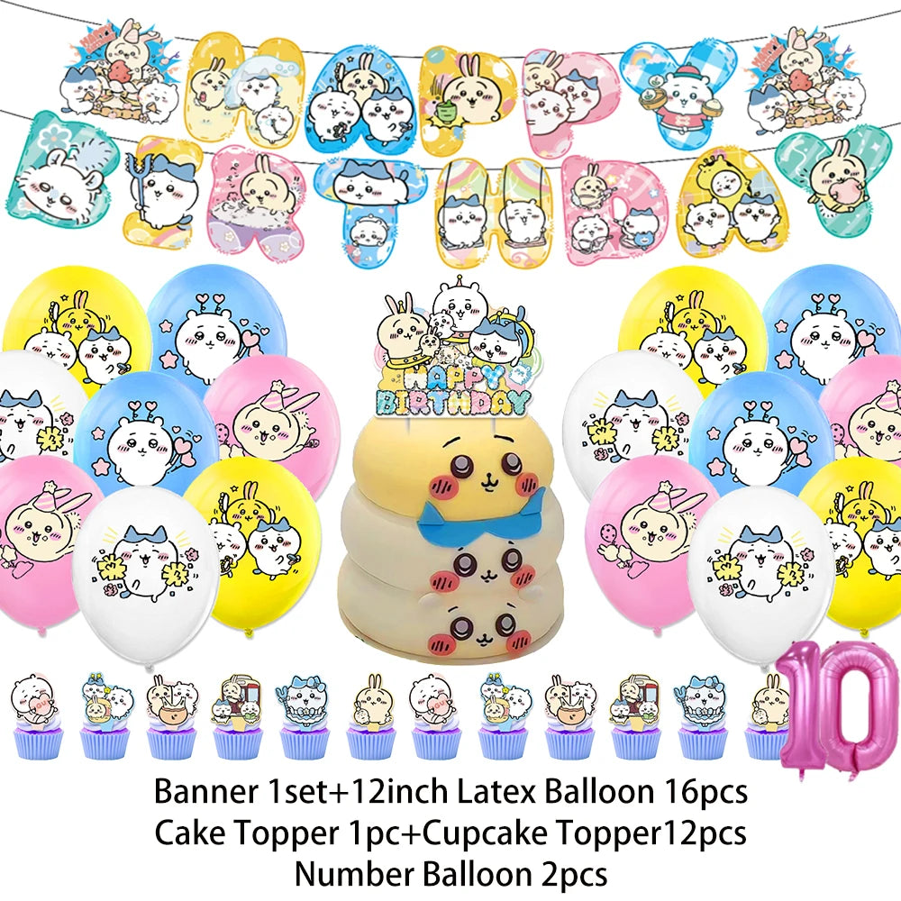 Cartoon Chiikawa Hachiware Usagi Birthday Party Decoration Background Balloon Set Cake Topper Backdrop Baby Shower Kid Gift Prop