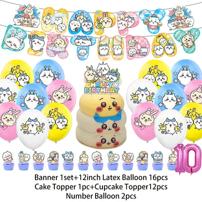 Cartoon Chiikawa Hachiware Usagi Birthday Party Decoration Background Balloon Set Cake Topper Backdrop Baby Shower Kid Gift Prop