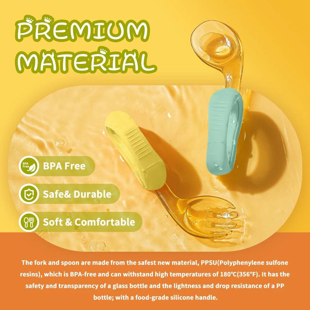 Toddler Spoon and Fork with Bendable Silicone Grip for Baby Self-feeding