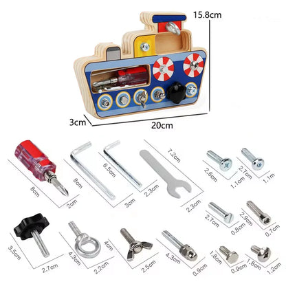 Montessori Wooden LED Light Busy Board Sensory Toy Baby Simulation Nut Screw Tool Kids Fine Motor Skills Educational Travel Toy